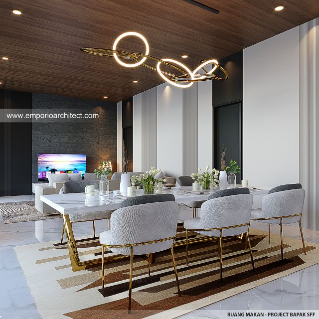 Desain Ruang Makan Villa Modern 2 Lantai Bapak SFF di Bogor