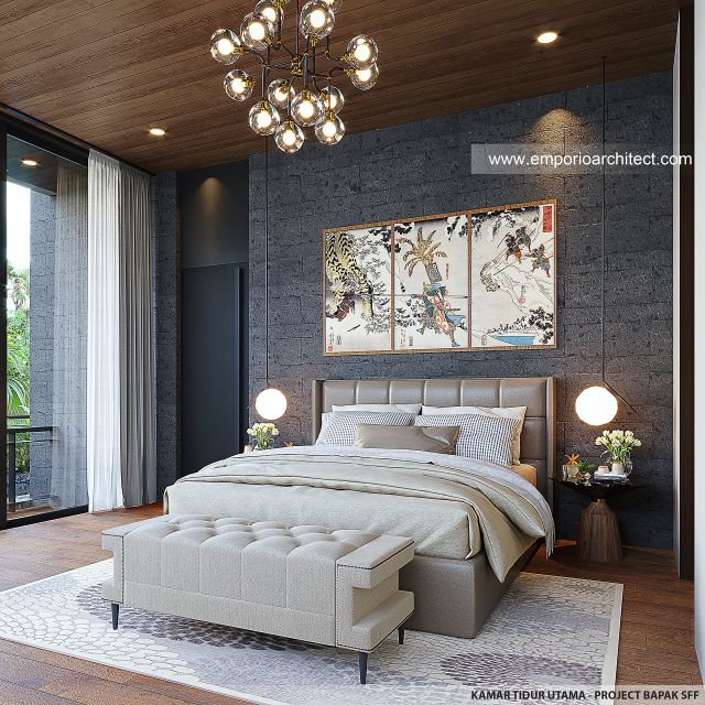 Desain Kamar Tidur Utama Villa Modern 2 Lantai Bapak SFF di Bogor