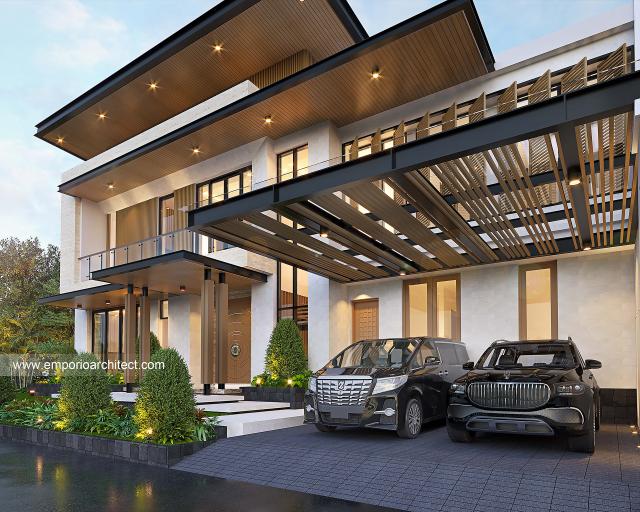 Desain Tampak Detail Depan Rumah Modern 2 Lantai Mrs. DR di Tebet, Jakarta Selatan