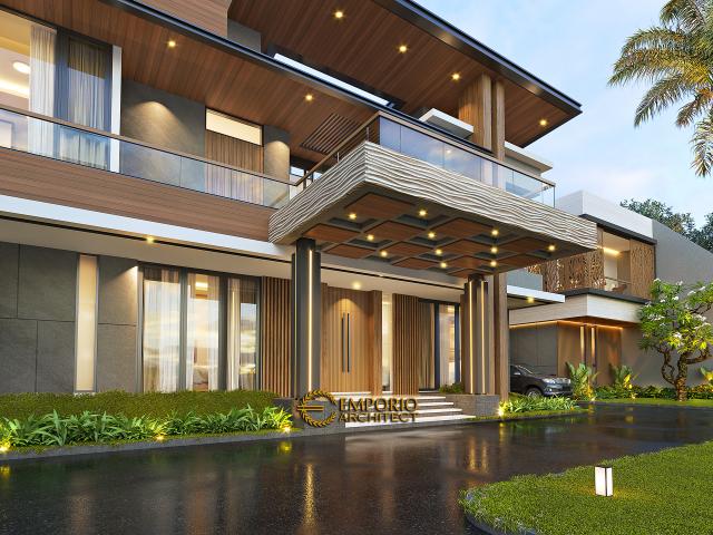 Desain Tampak Detail Depan Rumah Modern 2 Lantai Ibu Nana di Sukabumi, Jawa Barat