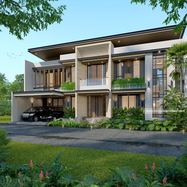 Desain Tampak Depan 2 Rumah Modern 2 Lantai Ibu A di Samarinda