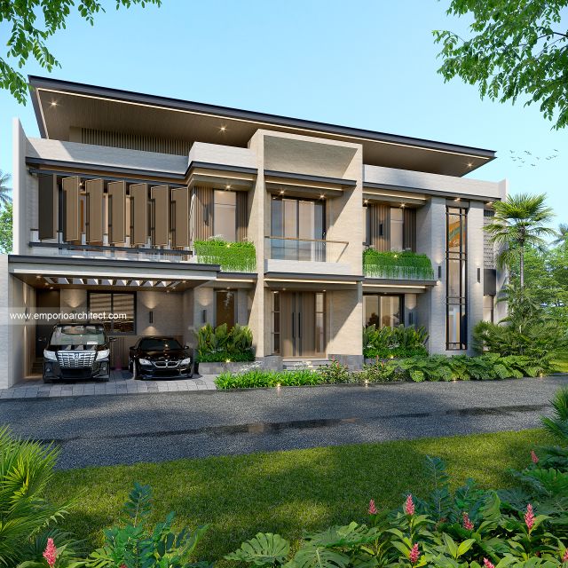 Desain Tampak Depan 3 Rumah Modern 2 Lantai Ibu A di Samarinda