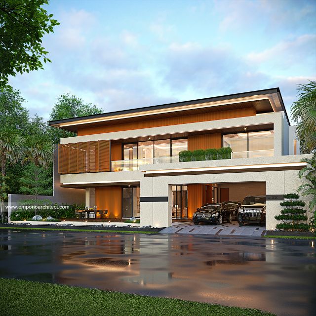 Desain Tampak Depan 2 Rumah Modern 2 Lantai Bapak KVN di Tanjung Pinang, Kepulauan Riau