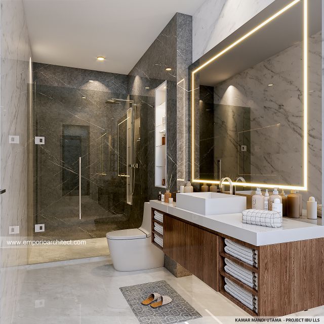 Desain Kamar Mandi Utama Rumah Modern 2 Lantai Ibu LLS di Jimbaran, Bali Desain Kamar Mandi Utama Rumah Modern 2 Lantai Ibu LLS di Jimbaran, Bali
