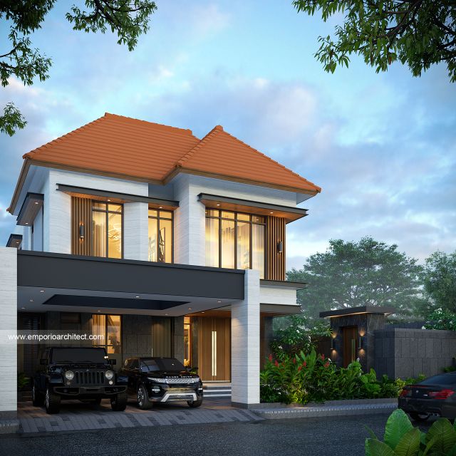 Desain Tampak Depan 2 Rumah Modern 2 Lantai Ibu LLS di Jimbaran, Bali Desain Tampak Depan 2 Rumah Modern 2 Lantai Ibu LLS di Jimbaran, Bali