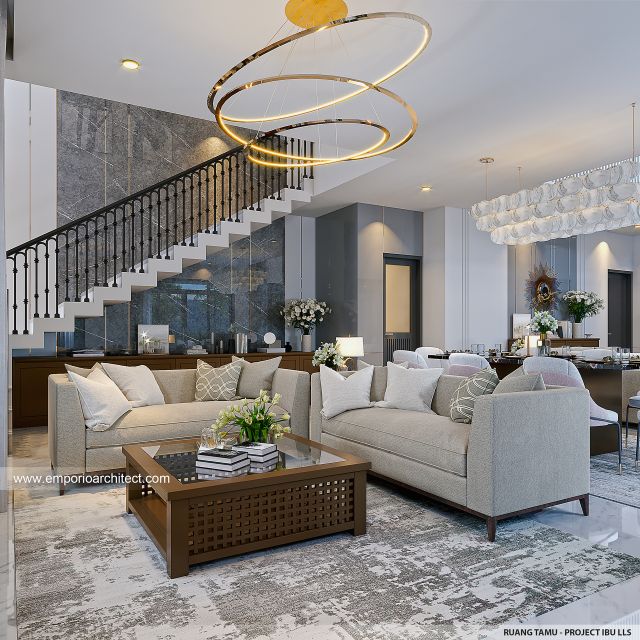 Desain Ruang Tamu Rumah Modern 2 Lantai Ibu LLS di Jimbaran, Bali Desain Ruang Tamu Rumah Modern 2 Lantai Ibu LLS di Jimbaran, Bali