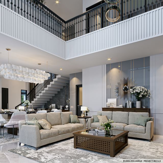 Desain Ruang Keluarga Rumah Modern 2 Lantai Ibu LLS di Jimbaran, Bali Desain Ruang Keluarga Rumah Modern 2 Lantai Ibu LLS di Jimbaran, Bali