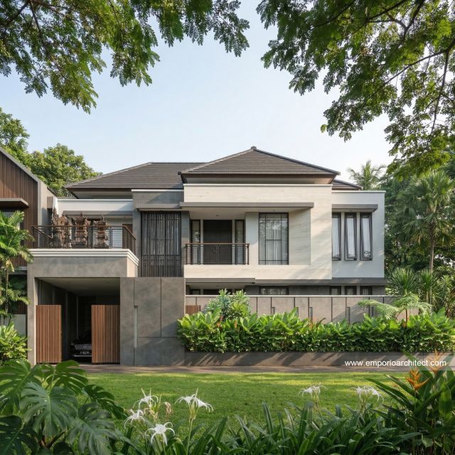 Desain Tampak Depan Rumah Modern 2 Lantai Bapak WYS di Bali