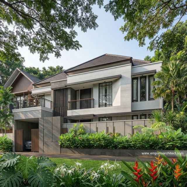 Desain Tampak Depan 2 Rumah Modern 2 Lantai Bapak WYS di Bali