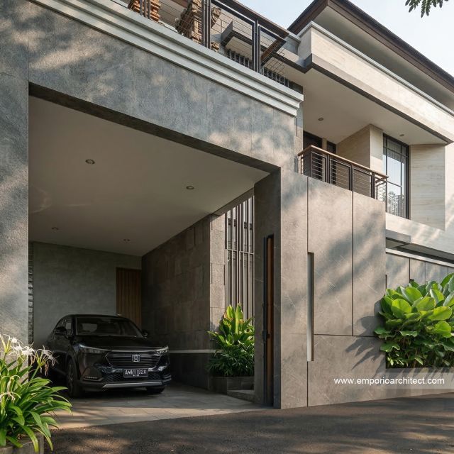 Desain Tampak Detail Depan Rumah Modern 2 Lantai Bapak WYS di Bali
