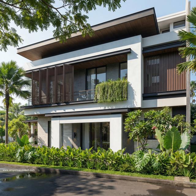 Desain Tampak Samping Rumah Modern 2 Lantai Ibu T di BSD, Tangerang Selatan