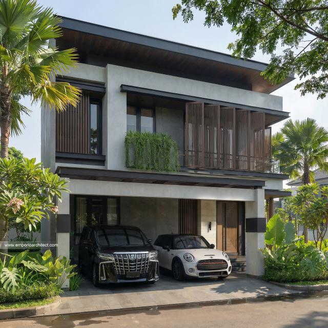 Desain Tampak Depan 2 Rumah Modern 2 Lantai Ibu T di BSD, Tangerang Selatan