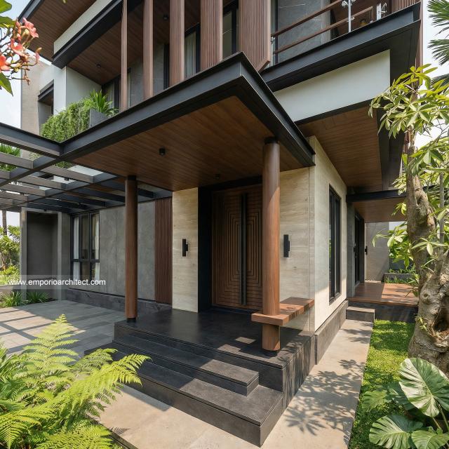 Desain Tampak Depan Rumah Modern 2 Lantai Ibu T di BSD, Tangerang Selatan