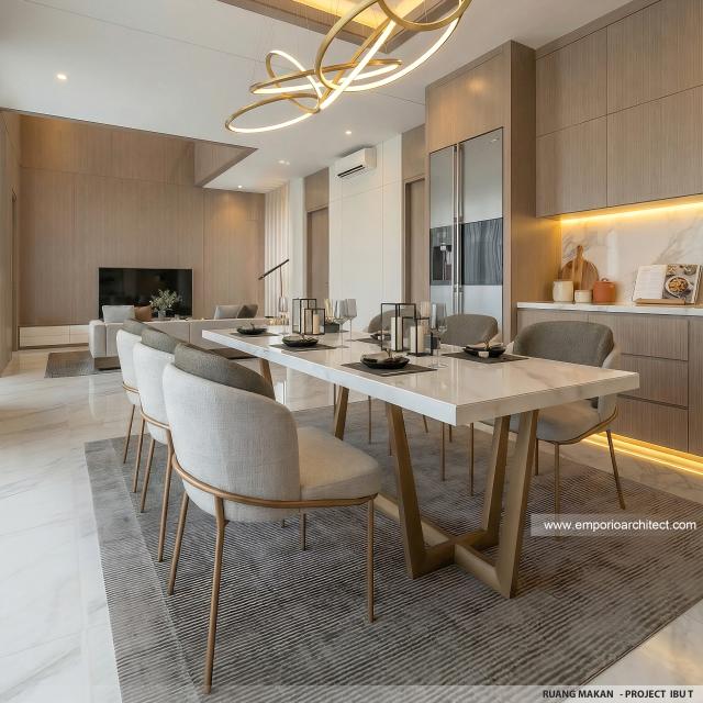 Desain Ruang Makan Rumah Modern 2 Lantai Ibu T di BSD, Tangerang Selatan