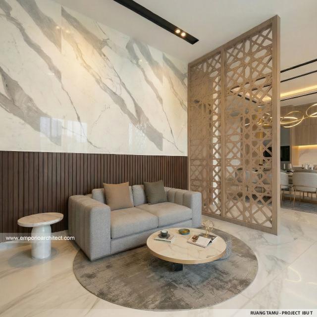 Desain Ruang Tamu Rumah Modern 2 Lantai Ibu T di BSD, Tangerang Selatan