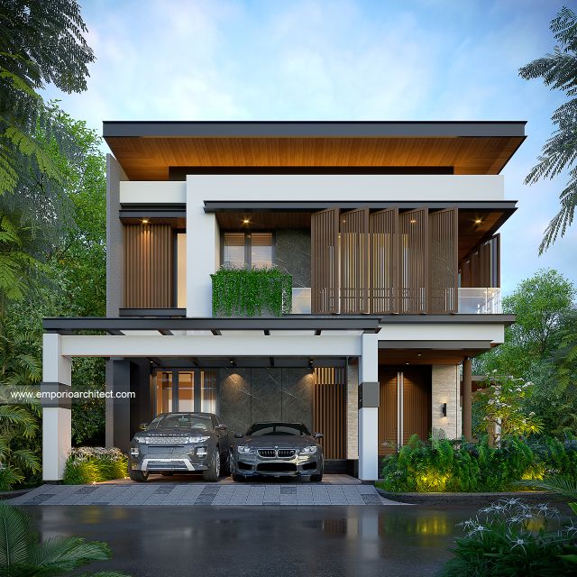 Desain Tampak Depan 3 Rumah Modern 2 Lantai Ibu T di BSD, Tangerang Selatan