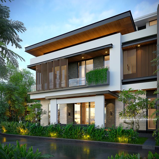 Desain Tampak Samping Rumah Modern 2 Lantai Ibu T di BSD, Tangerang Selatan