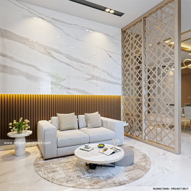 Desain Ruang Tamu Rumah Modern 2 Lantai Ibu T di BSD, Tangerang Selatan