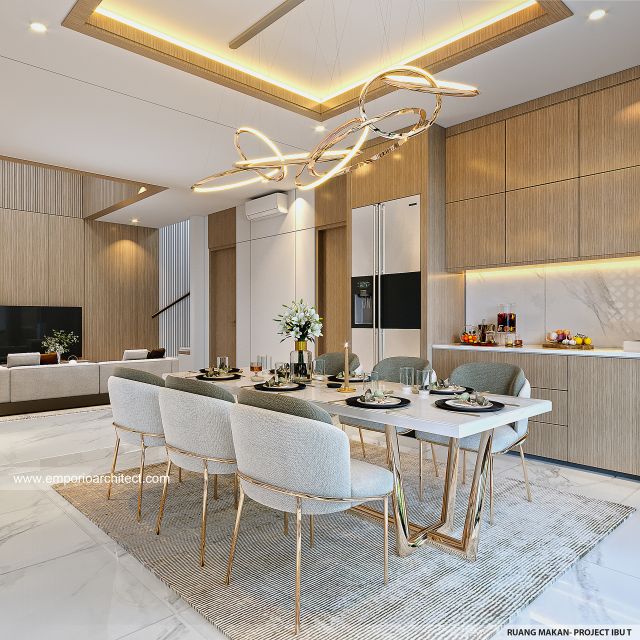 Desain Ruang Makan Rumah Modern 2 Lantai Ibu T di BSD, Tangerang Selatan