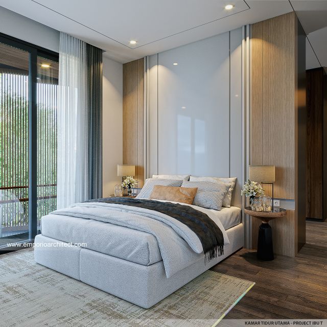 Desain Kamar Tidur Utama Rumah Modern 2 Lantai Ibu T di BSD, Tangerang Selatan