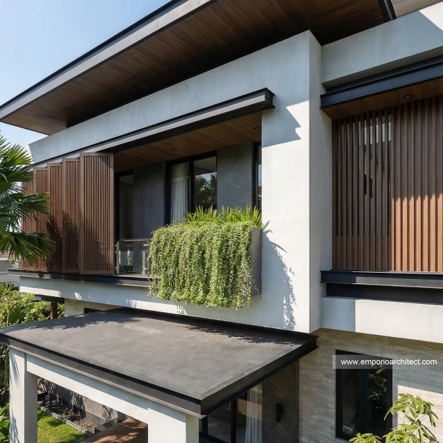 Desain Tampak Depan 4 Rumah Modern 2 Lantai Ibu T di BSD, Tangerang Selatan