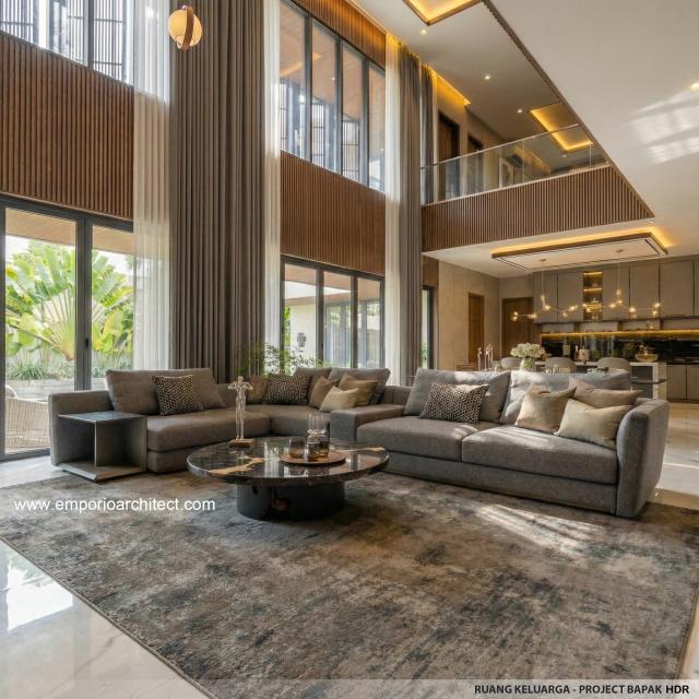 Desain Ruang Keluarga Rumah Modern 2 Lantai Bapak HDR di Tabanan, Bali