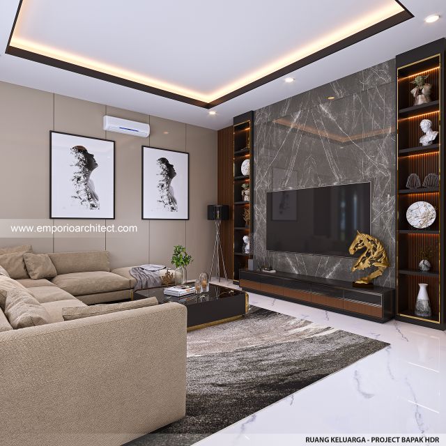 Desain Ruang Keluarga Rumah Modern 2 Lantai Bapak HDR di Tabanan, Bali