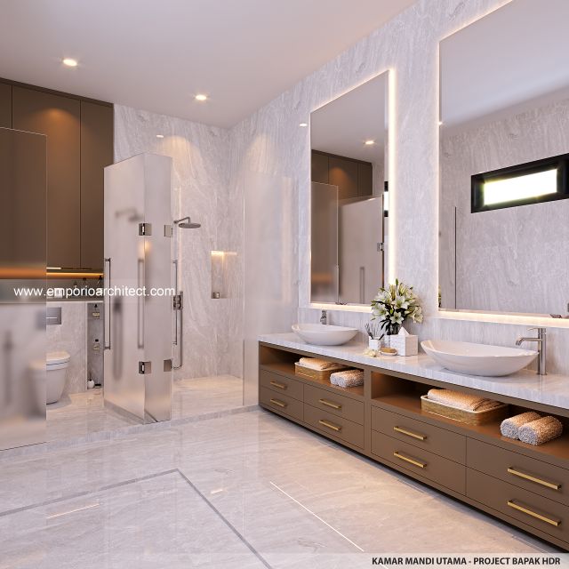 Desain Kamar Mandi Utama Rumah Modern 2 Lantai Bapak HDR di Tabanan, Bali