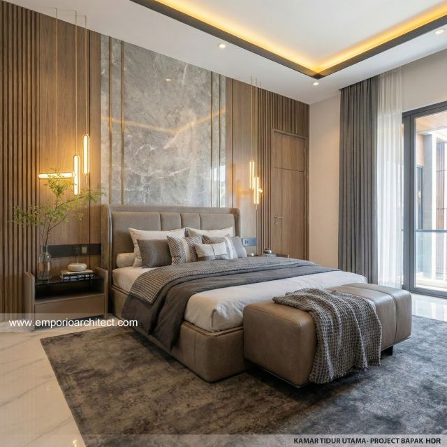 Desain Kamar Tidur Utama Rumah Modern 2 Lantai Bapak HDR di Tabanan, Bali