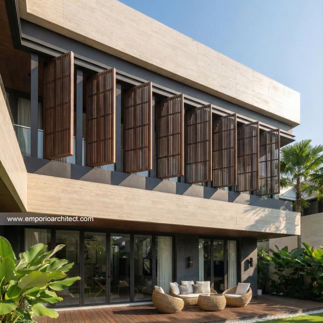 Desain Tampak Detail Belakang Rumah Modern 2 Lantai Bapak HDR di Tabanan, Bali