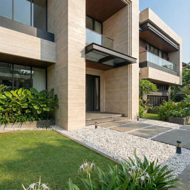 Desain Tampak Detail Depan 3 Rumah Modern 2 Lantai Bapak HDR di Tabanan, Bali