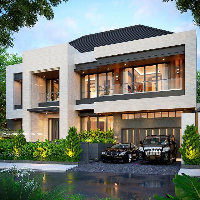 Desain Tampak Depan 2 Rumah Modern 2 Lantai Bapak HDR di Tabanan, Bali