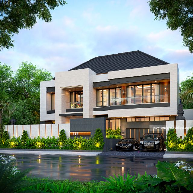 Desain Tampak Depan Dengan Pagar Rumah Modern 2 Lantai Bapak HDR di Tabanan, Bali