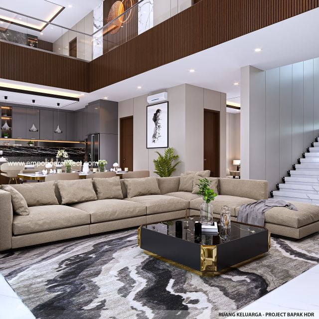 Desain Ruang Keluarga Rumah Modern 2 Lantai Bapak HDR di Tabanan, Bali