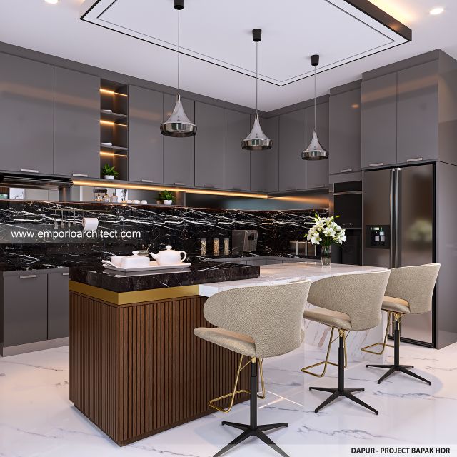 Desain Dapur Rumah Modern 2 Lantai Bapak HDR di Tabanan, Bali