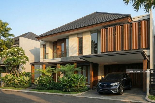 Desain Tampak Depan Rumah Modern 2 Lantai Bapak Coach Indra Sjafri di Yogyakarta