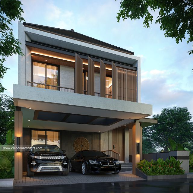 Desain Tampak Depan 2 Rumah Modern 2 Lantai Bapak YD di Malang
