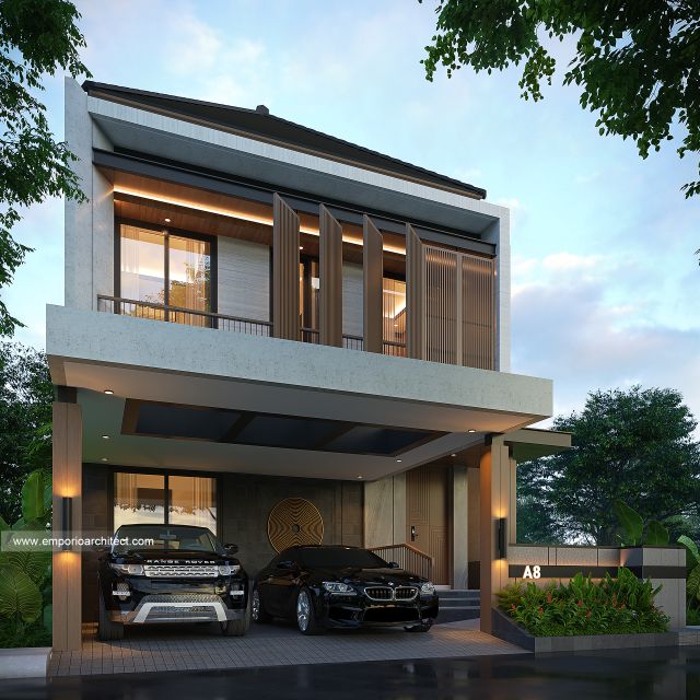 Desain Tampak Depan 4 Rumah Modern 2 Lantai Bapak YD di Malang