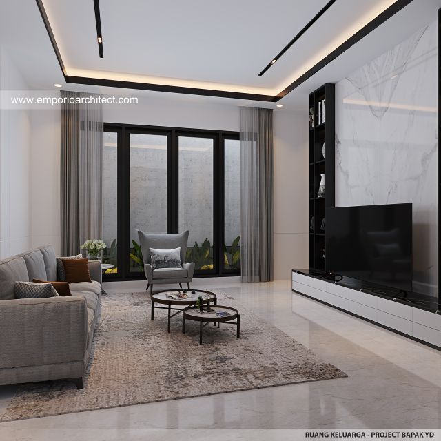 Desain Ruang Keluarga Rumah Modern 2 Lantai Bapak YD di Malang