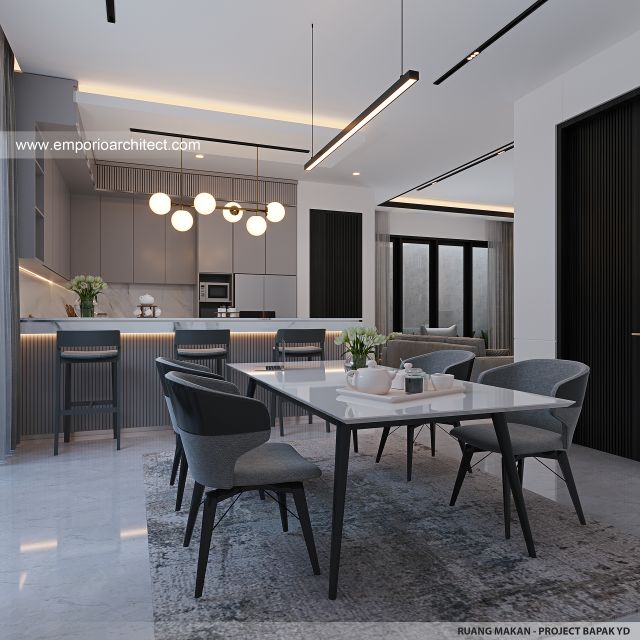 Desain Ruang Makan Rumah Modern 2 Lantai Bapak YD di Malang