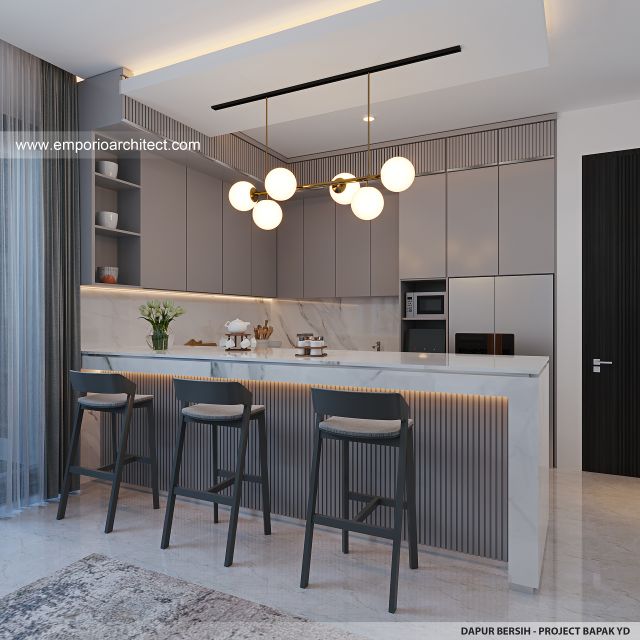 Desain Dapur Bersih Rumah Modern 2 Lantai Bapak YD di Malang