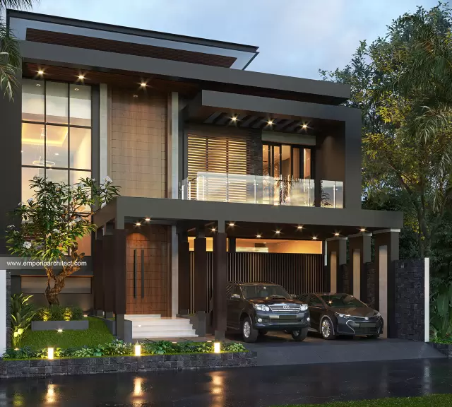 Desain Rumah Modern 2 Lantai Ibu W di Jakarta Barat - Tampak Depan