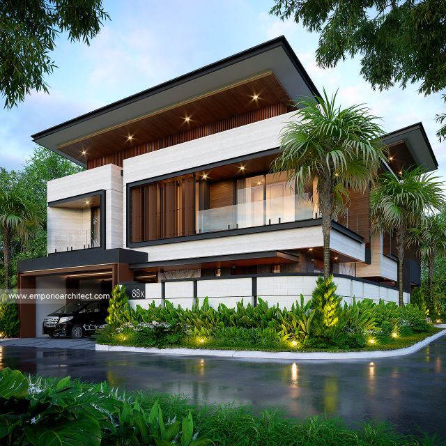 Desain Tampak Hook Dengan Pagar Rumah Modern 2 Lantai Bapak JLS di Banyuwangi, Jawa Timur