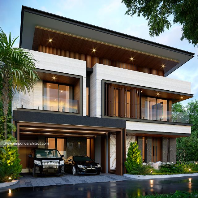 Desain Tampak Depan Rumah Modern 2 Lantai Bapak JLS di Banyuwangi, Jawa Timur