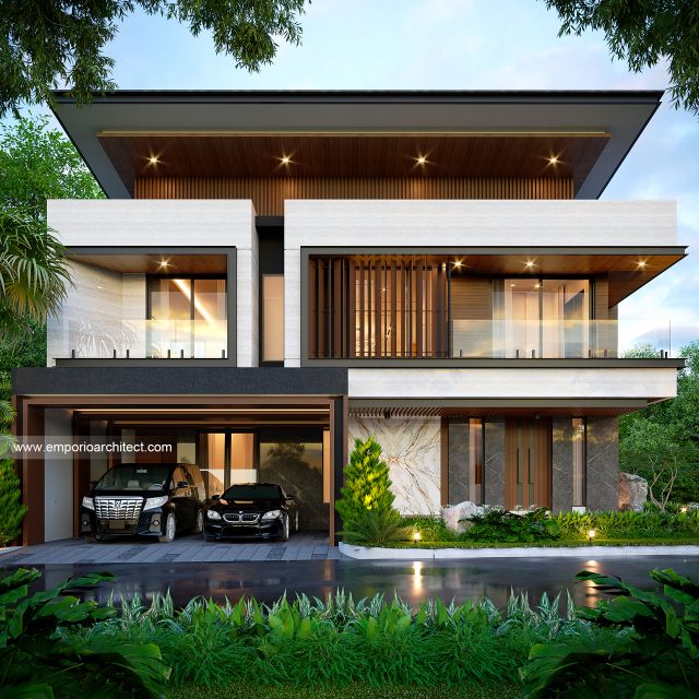Desain Tampak Depan 2 Rumah Modern 2 Lantai Bapak JLS di Banyuwangi, Jawa Timur