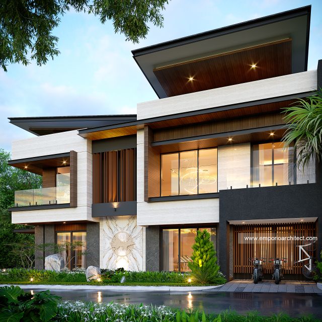 Desain Tampak Samping Rumah Modern 2 Lantai Bapak JLS di Banyuwangi, Jawa Timur