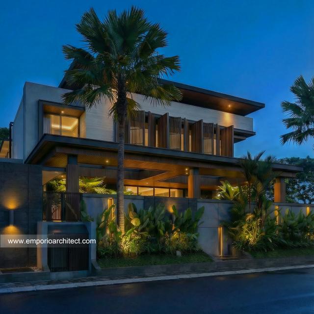 Desain Tampak Depan 2 Rumah Modern 2 Lantai Ibu LVV di Denpasar, Bali