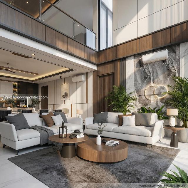 Desain Ruang Keluarga Rumah Modern 2 Lantai Ibu LVV di Denpasar, Bali