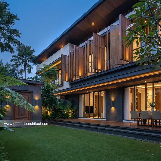 Desain Tampak Detail Samping 2 Rumah Modern 2 Lantai Ibu LVV di Denpasar, Bali