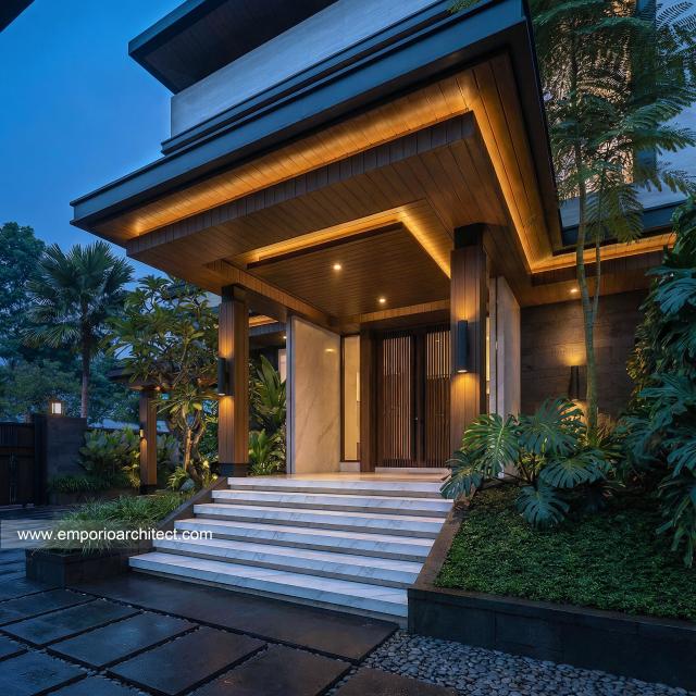 Desain Tampak Detail Depan 4 Rumah Modern 2 Lantai Ibu LVV di Denpasar, Bali